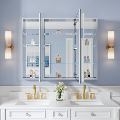 44 in. ×36 in. Copper-Free Tri-Views Mirror Medicine Cabinet with Adjustable Shelves and 3 Doors