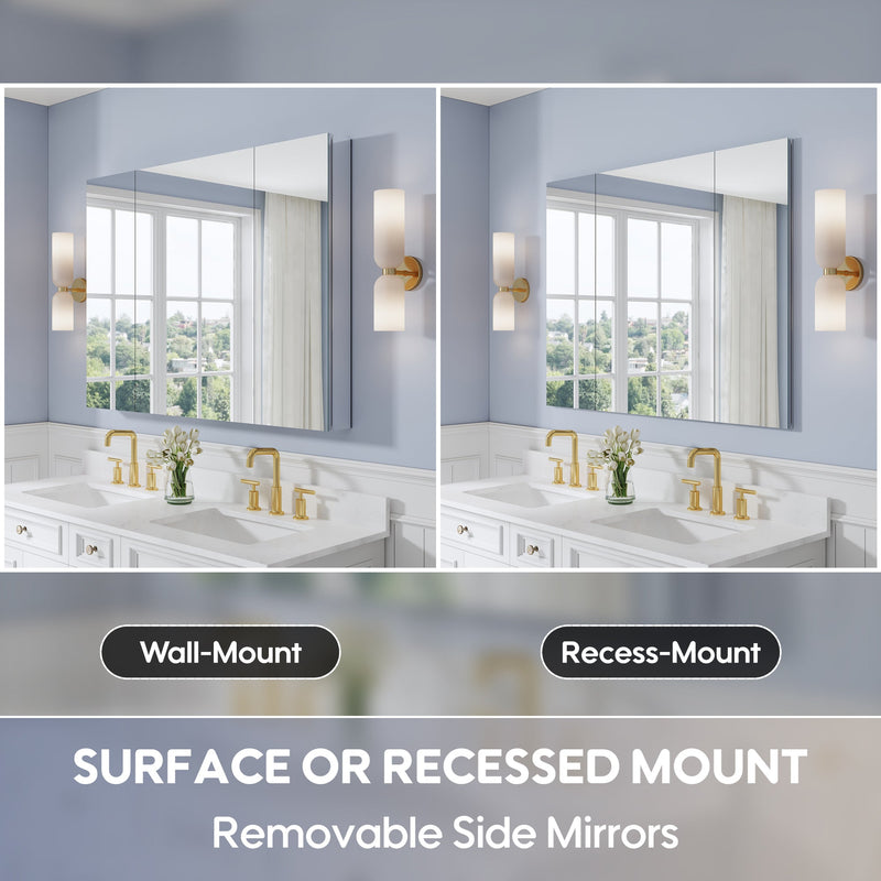 48 in. ×36 in. Copper-Free Tri-Views Mirror Medicine Cabinet with Adjustable Shelves and 3 Doors