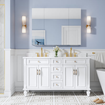 48 in. ×36 in. Copper-Free Tri-Views Mirror Medicine Cabinet with Adjustable Shelves and 3 Doors