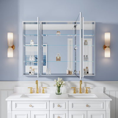 48 in. ×36 in. Copper-Free Tri-Views Mirror Medicine Cabinet with Adjustable Shelves and 3 Doors