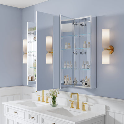 48 in. ×36 in. Copper-Free Tri-Views Mirror Medicine Cabinet with Adjustable Shelves and 3 Doors