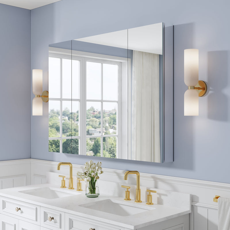 48 in. ×36 in. Copper-Free Tri-Views Mirror Medicine Cabinet with Adjustable Shelves and 3 Doors