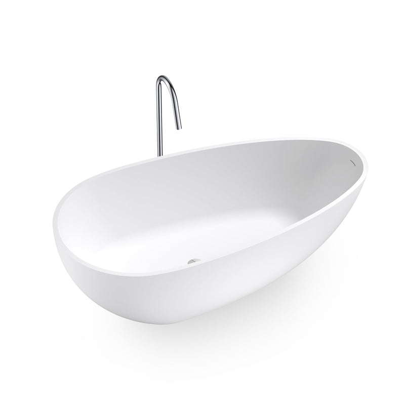 59inch Solid Surface Stone Resin Freestanding Egg Shape Bathtub in Matte White
