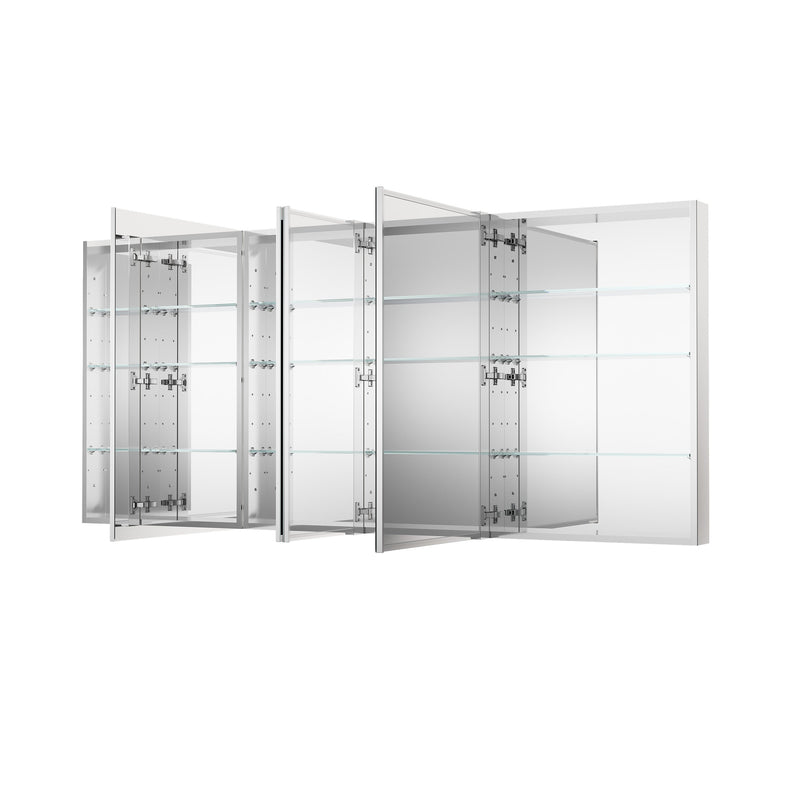 80 in. ×36 in. Copper-Free Tri-Views Mirror Medicine Cabinet with Adjustable Shelves and 4 Swing Doors