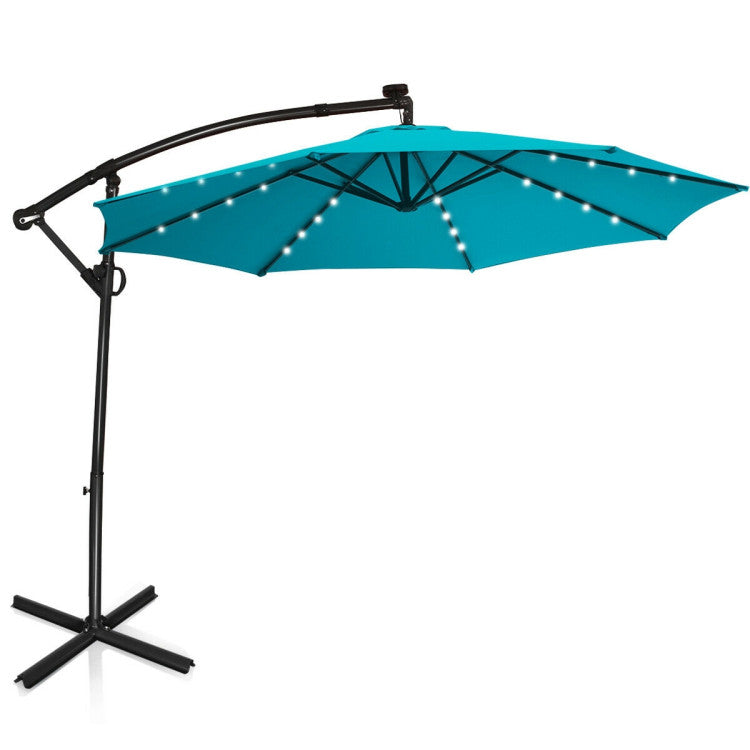 10 Feet 360° Rotation Solar Powered LED Patio Offset Umbrella without – Forclover 10 Feet 360° Rotation Solar Powered LED Patio Offset Umbrella without – Forclover