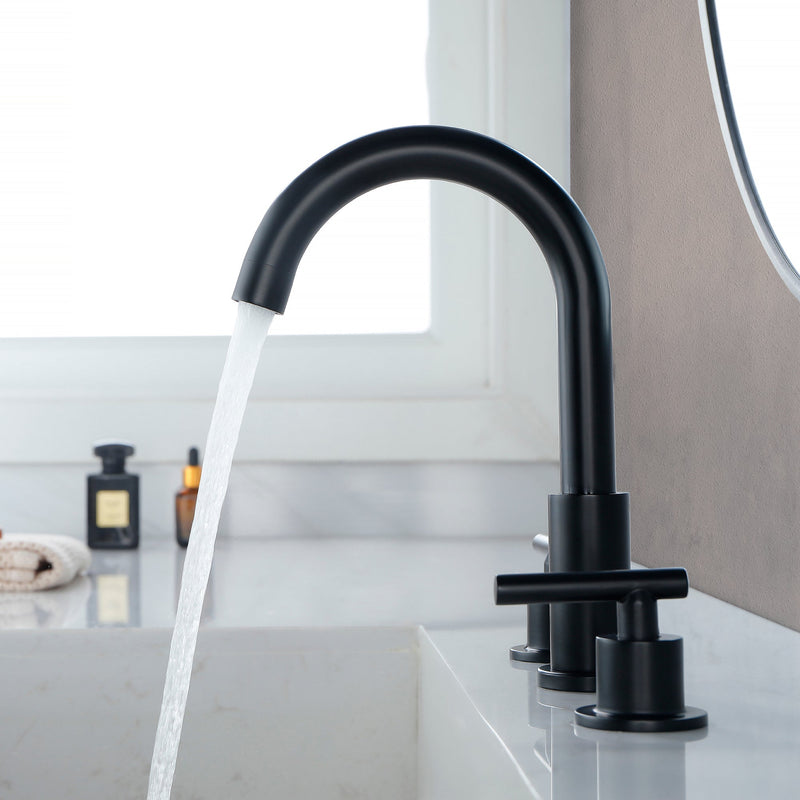 Modern Bathroom Basin Faucet with 360° Swivel Spout, Dual Handle Hot & Cold Mixer, Water-Saving 1.2 GPM and ABS Drain