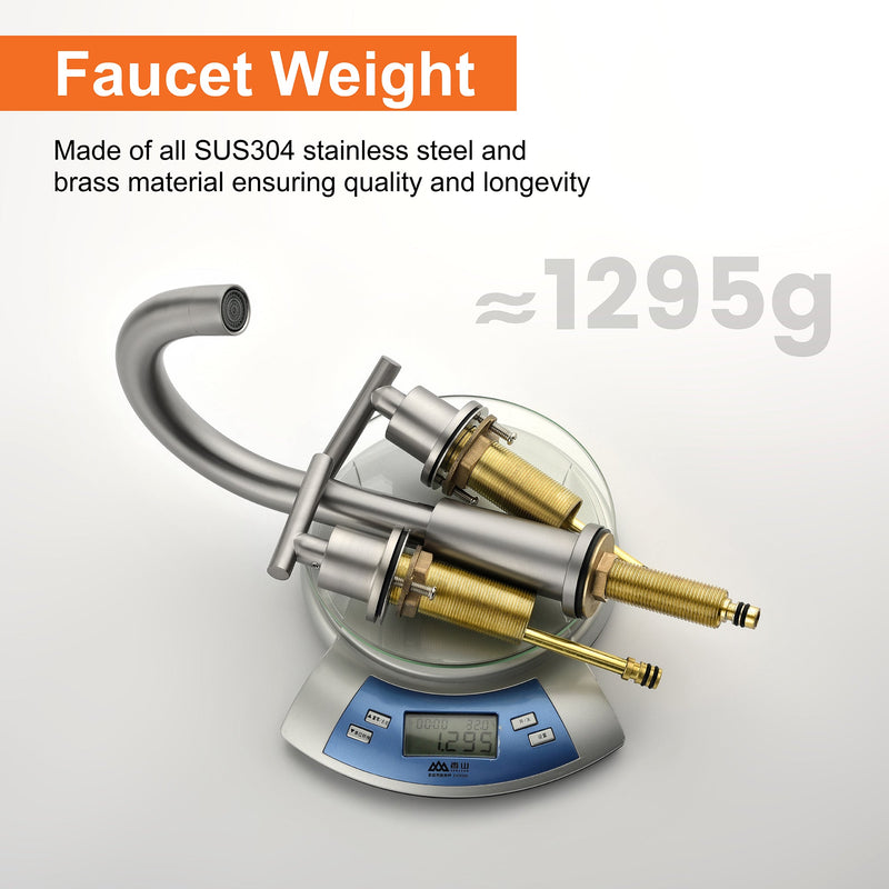 Modern Bathroom Basin Faucet with 360° Swivel Spout, Dual Handle Hot & Cold Mixer, Water-Saving 1.2 GPM and ABS Drain
