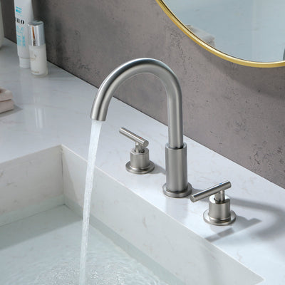 Modern Bathroom Basin Faucet with 360° Swivel Spout, Dual Handle Hot & Cold Mixer, Water-Saving 1.2 GPM and ABS Drain