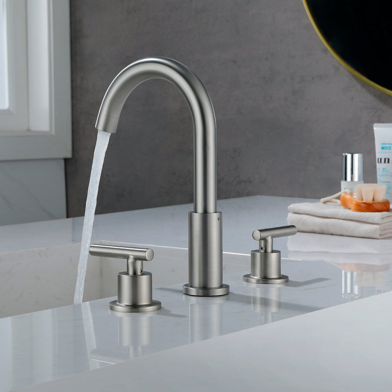 Modern Bathroom Basin Faucet with 360° Swivel Spout, Dual Handle Hot & Cold Mixer, Water-Saving 1.2 GPM and ABS Drain