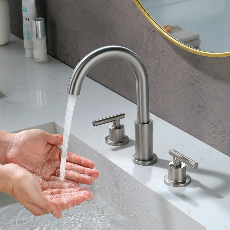 Modern Bathroom Basin Faucet with 360° Swivel Spout, Dual Handle Hot & Cold Mixer, Water-Saving 1.2 GPM and ABS Drain