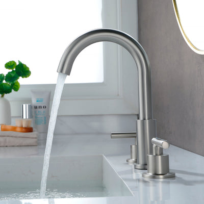 Modern Bathroom Basin Faucet with 360° Swivel Spout, Dual Handle Hot & Cold Mixer, Water-Saving 1.2 GPM and ABS Drain