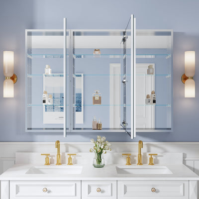 52 in. ×36 in. Copper-Free Tri-Views Mirror Medicine Cabinet with Adjustable Shelves and 3 Doors