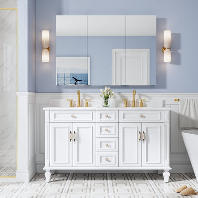 52 in. ×36 in. Copper-Free Tri-Views Mirror Medicine Cabinet with Adjustable Shelves and 3 Doors