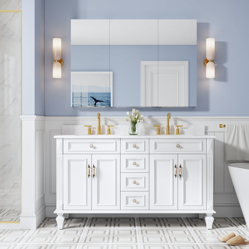 52 in. ×36 in. Copper-Free Tri-Views Mirror Medicine Cabinet with Adjustable Shelves and 3 Doors