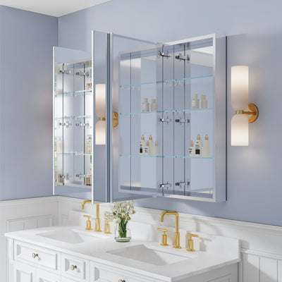 52 in. ×36 in. Copper-Free Tri-Views Mirror Medicine Cabinet with Adjustable Shelves and 3 Doors