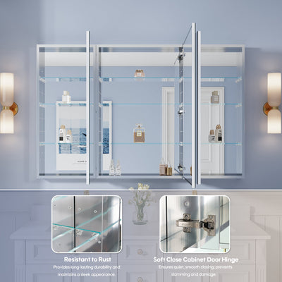 56 in. ×36 in. Copper-Free Tri-Views Mirror Medicine Cabinet with Adjustable Shelves and 3 Doors