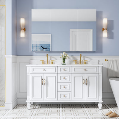 56 in. ×36 in. Copper-Free Tri-Views Mirror Medicine Cabinet with Adjustable Shelves and 3 Doors