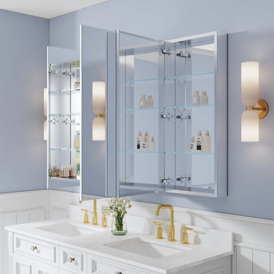 56 in. ×36 in. Copper-Free Tri-Views Mirror Medicine Cabinet with Adjustable Shelves and 3 Doors