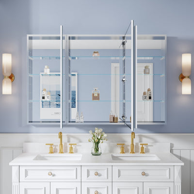 56 in. ×36 in. Copper-Free Tri-Views Mirror Medicine Cabinet with Adjustable Shelves and 3 Doors