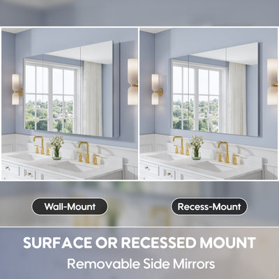 56 in. ×36 in. Copper-Free Tri-Views Mirror Medicine Cabinet with Adjustable Shelves and 3 Doors