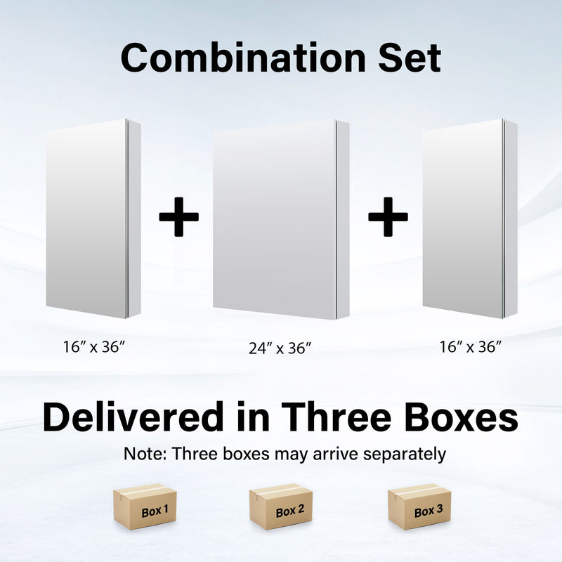 56 in. ×36 in. Copper-Free Tri-Views Mirror Medicine Cabinet with Adjustable Shelves and 3 Doors