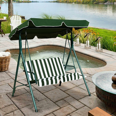 2 Person Weather Resistant Canopy Swing for Porch Garden Backyard Lawn Green