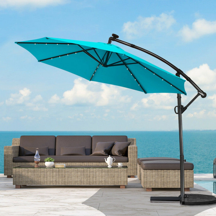10 Feet 360° Rotation Solar Powered LED Patio Offset Umbrella without – Forclover 10 Feet 360° Rotation Solar Powered LED Patio Offset Umbrella without – Forclover