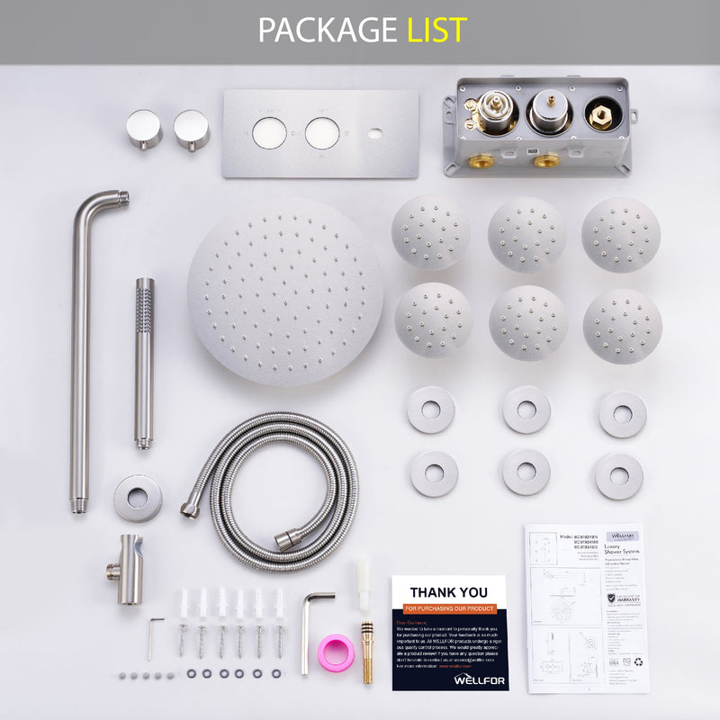 Thermostatic 3-Function Shower System with 10" Ultra-Thin Round Shower Head, Handheld & Body Jets, Solid 304 Stainless Steel