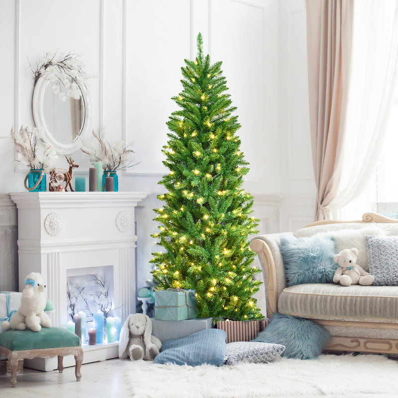 5/6 Feet PVC Hinged Pre-lit Artificial Fir Pencil Christmas Tree with 150 Warm White UL-listed Lights