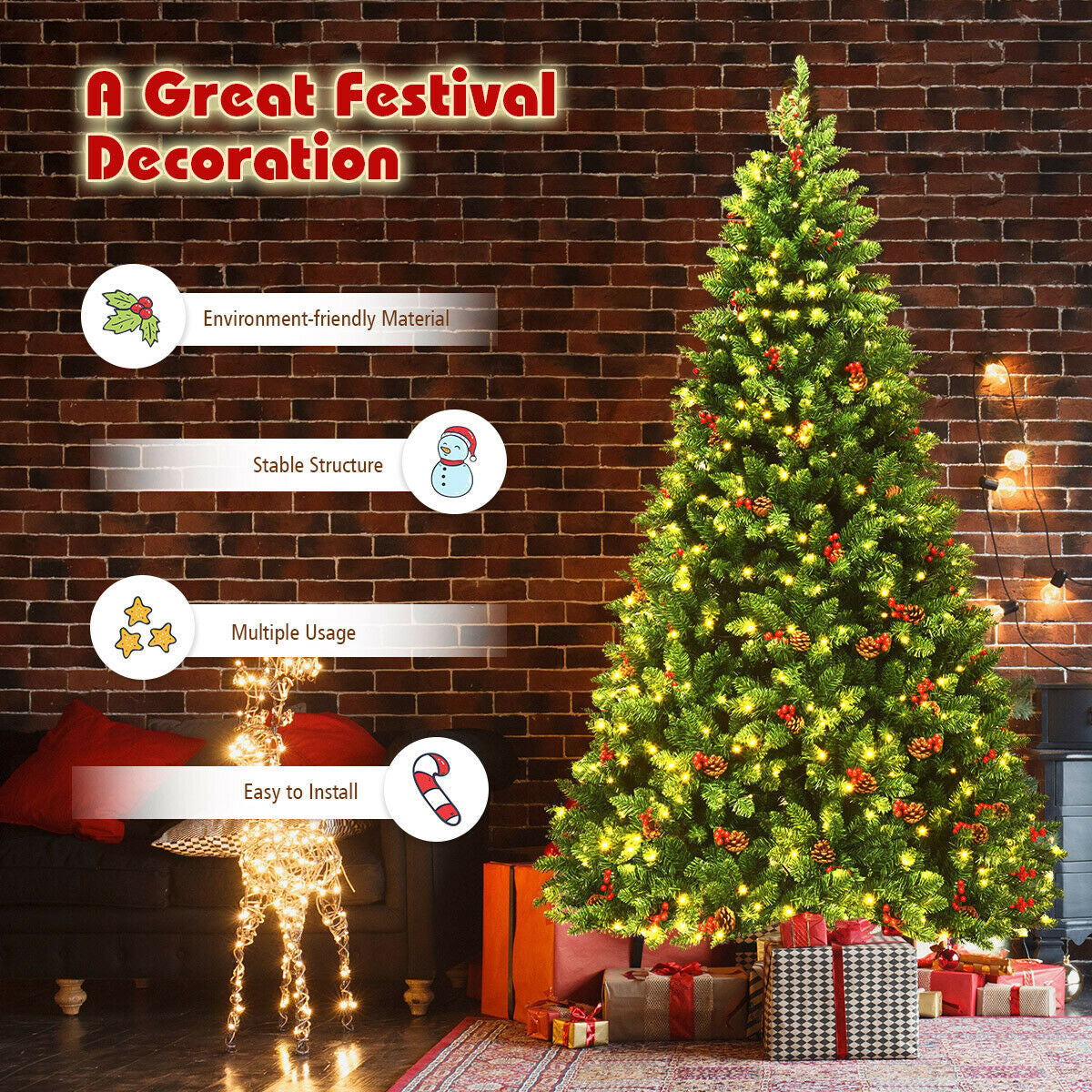 FORCLOVER 7.5-ft Black Artificial Christmas Tree | HYFW-TR825