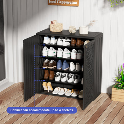 60-Gallon Outdoor Storage Cabinet, Waterproof HDPE Resin Deck Box with One Shelf for Garden Tools, Patio Cushions