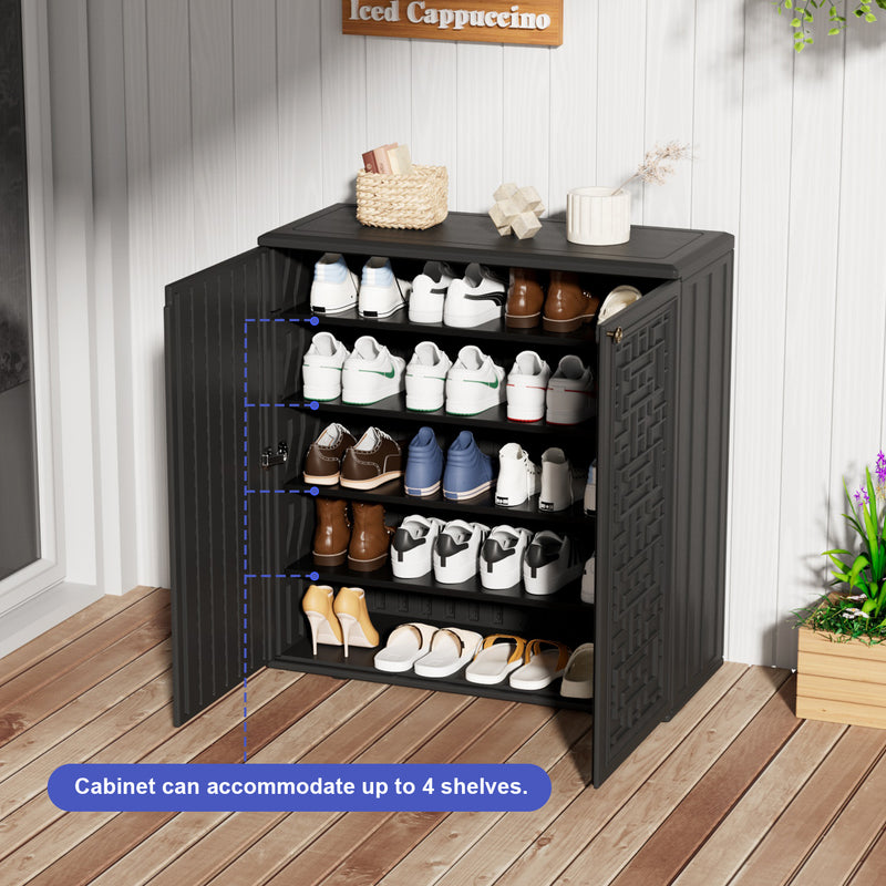 60-Gallon Outdoor Storage Cabinet, Waterproof HDPE Resin Deck Box with One Shelf for Garden Tools, Patio Cushions