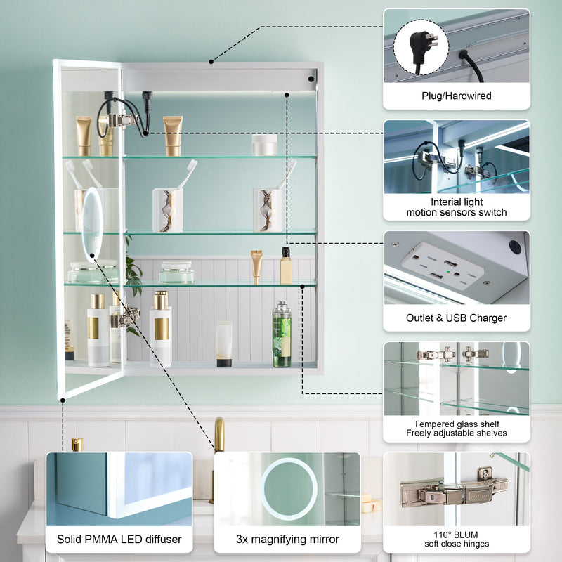 20 in. x 30 in. Rectangular Recessed/Surface Mount Left/Right  LED Medicine Cabinet with Mirror, 2 PCS