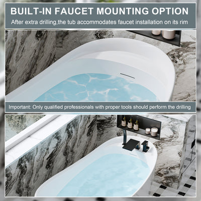 69 Freestanding Glossy White Acrylic Bathtub with Slotted Overflow