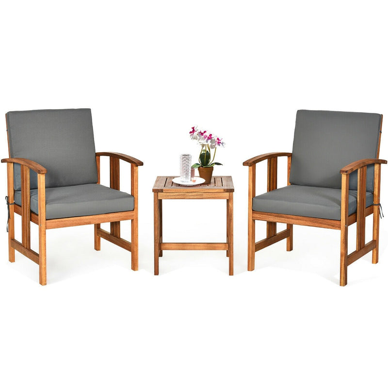 3 Pieces Teak Acacia Wood Outdoor Patio Sofa Furniture Set