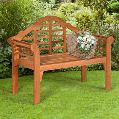 49 Inch Eucalyptus Wood Outdoor Folding Bench with Backrest Armrest for Patio Garden