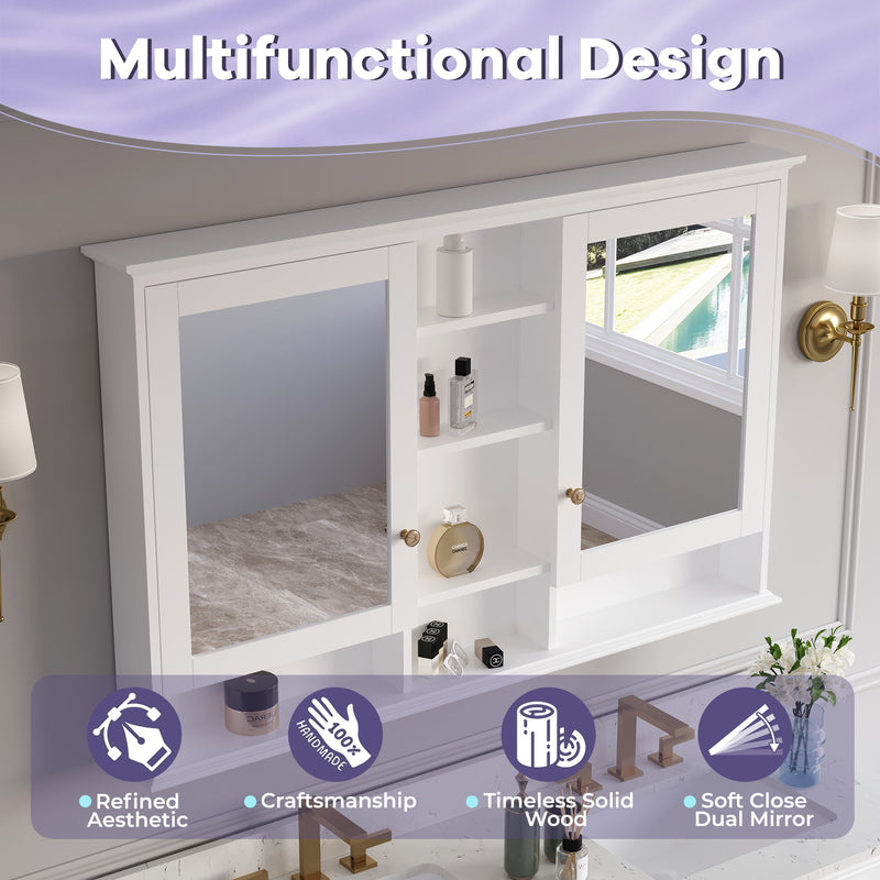 55 in. W x 35 in. H Rectangular Wood Frame Surface Mount Soft Close Medicine Cabinet with Mirror
