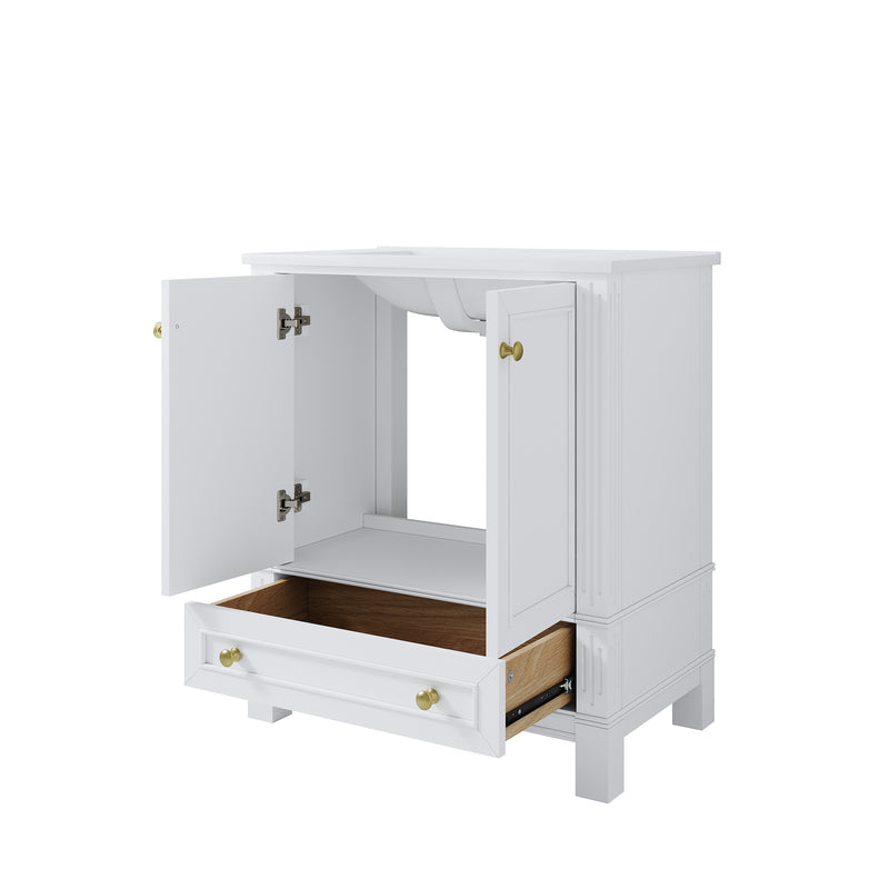 30 Inch Solid Wood Bathroom Vanity with cUPC Ceramic Basin, Soft-Close Doors, Gold Anodized Aluminum Handles