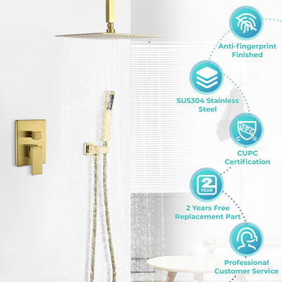 12-in Rain Shower System Dual Head Waterfall Built-In Shower System with 2-way Diverter