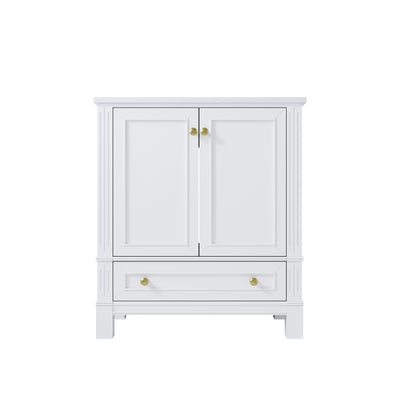 30 Inch Solid Wood Bathroom Vanity with cUPC Ceramic Basin, Soft-Close Doors, Gold Anodized Aluminum Handles