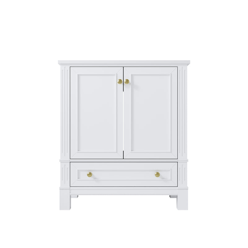30 Inch Solid Wood Bathroom Vanity with cUPC Ceramic Basin, Soft-Close Doors, Gold Anodized Aluminum Handles