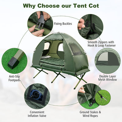 1-Person Folding Camping Tent with Sunshade and Air Mattress