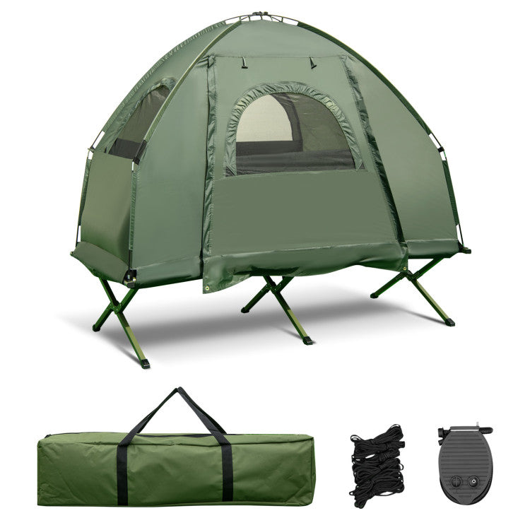 1-Person Folding Camping Tent with Sunshade and Air Mattress