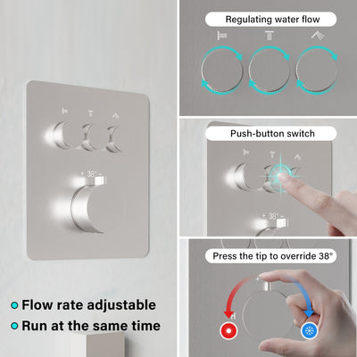 3-Function 10" Stainless Steel Shower System with Dual Mounting Options Wall-Mounted & Ceiling-Mounted, Sliding Bar