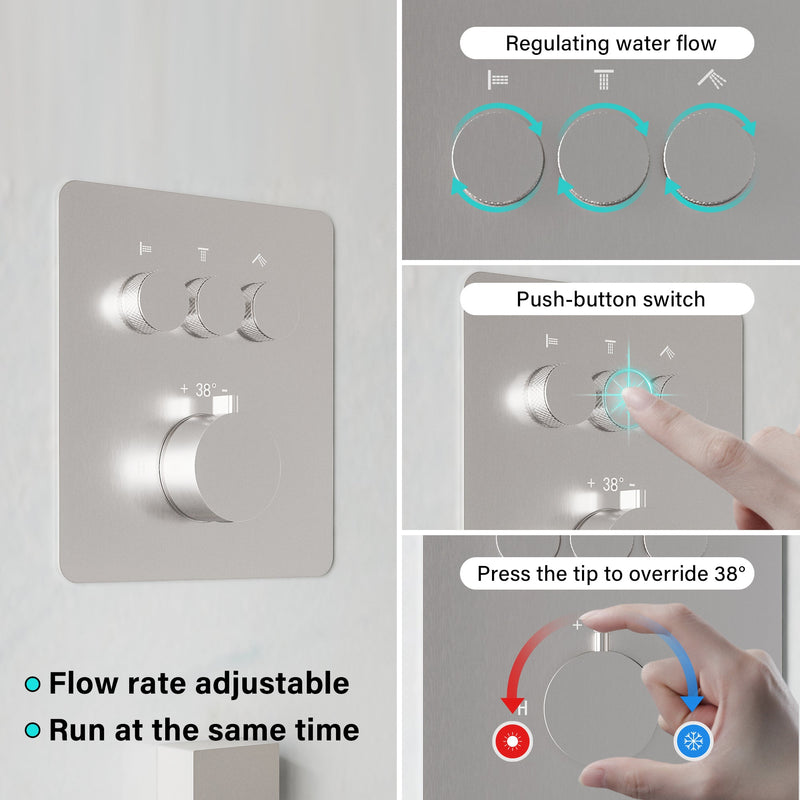 3-Function 10" Stainless Steel Shower System with Dual Mounting Options Wall-Mounted & Ceiling-Mounted, Sliding Bar