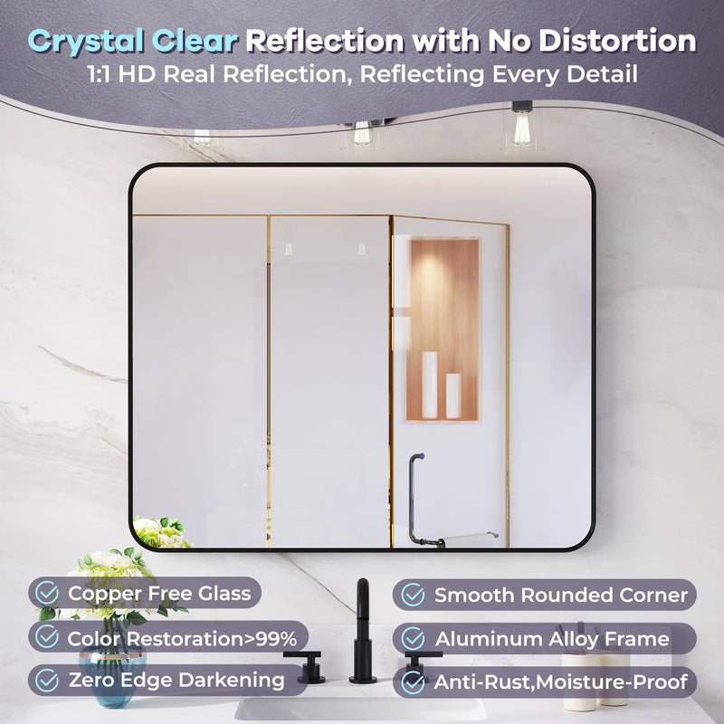 30-in W x 36-in H Black Rectangular Framed Bathroom Vanity Mirror