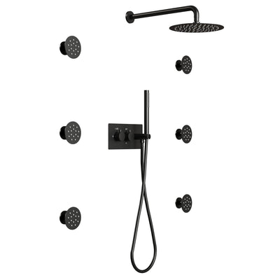 Thermostatic 3-Function Shower System with 10" Ultra-Thin Round Shower Head, Handheld & Body Jets, Solid 304 Stainless Steel