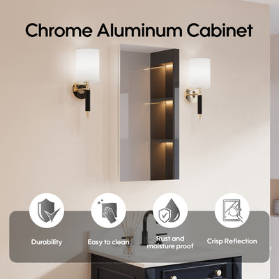 16 in. ×30 in. Copper-Free Tri-Views Mirror Medicine Cabinet with Adjustable Shelves and Right Swing Door