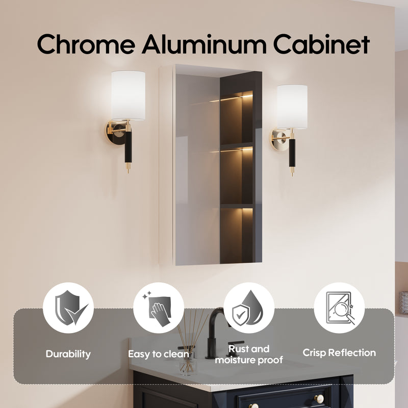 16 in. ×30 in. Copper-Free Tri-Views Mirror Medicine Cabinet with Adjustable Shelves and Right Swing Door