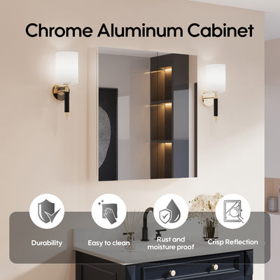28 in. ×30 in. Copper-Free Tri-Views Mirror Medicine Cabinet with Adjustable Shelves and Dual Swing Doors